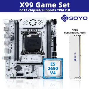 SOYO White X99 Motherboard Kit with E5-2650 V4 CPU and DDR 2133MHZ 8GB*1=8GB RAM LGA2011-3 C612 Chipset Dual Channel DDR4 M.2