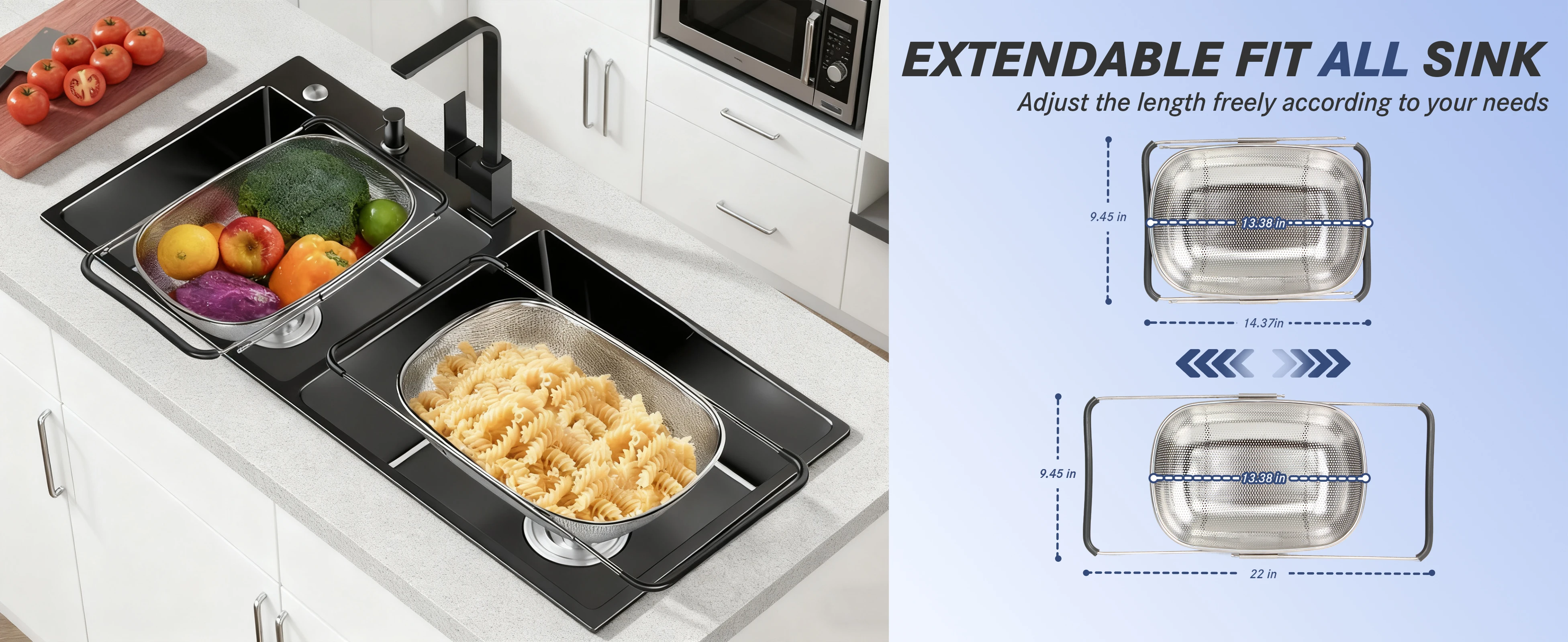 tastyWay Set Stainless Steel Over Sink Colander with Telescopic Handle - Metal Mesh Strainer Basket for Washing Fruits & Vegeta 8 kf Sea8e173295274d02b1b94dc24ed2b0f2f