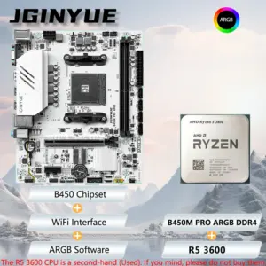 JGINYUE AMD® R5-3600 6C12T CPU B450M PRO ARGB Motherboard Kit PC desktop DDR4 MAX 32GB combo Bundle DIY Office home light gaming