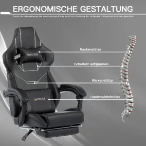WOTSTA Gaming Stuhl Ergonomisch Gaming Chair Bürostuhl mit Fußstütze Racing Computerstuhl Höhenverstellbar Gepolstert Computerst 4 kf See6f224e60db4eee94e577a285eeff07S