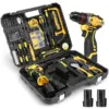 Cordless Drill Tool Set, 18V Brushless Compact Power Drill Kit with 2 Battery, 120 PCS Household Tool Kit for Daily Home Repair
