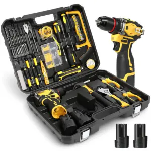 Cordless Drill Tool Set, 18V Brushless Compact Power Drill Kit with 2 Battery, 120 PCS Household Tool Kit for Daily Home Repair