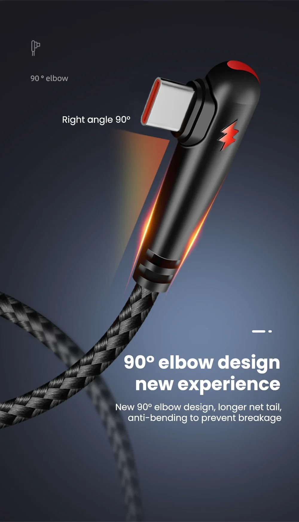 NNBILI 120W Fast Charging USB to Type-C Cable, Nylon Braided, 90 ° Bend Design, Suitable for High Speed Charging of Huawei oppo 8 kf Sefc6dfe0bd6649248c16a3c7b48ebcc2A