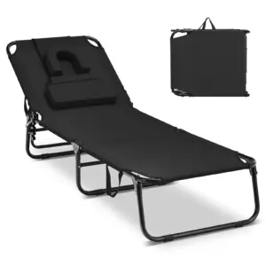 Folding Face Down Tanning Chair, Beach Lounge Chair with Face Hole, 3 Removable Pillows & 5-Position Adjustable Backrest