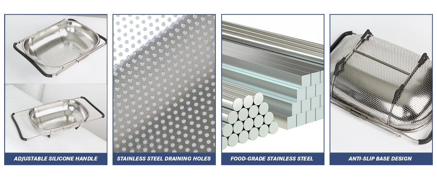 tastyWay Set Stainless Steel Over Sink Colander with Telescopic Handle - Metal Mesh Strainer Basket for Washing Fruits & Vegeta 9 kf Sf1ad7bea36c04717aded7d23754815d7G