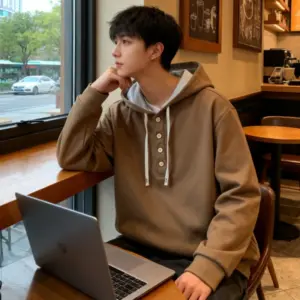 Bluza z kapturem na cztery guziki, jesień zima, męska, nowa, z długim rękawem, modna i codzienna męska odzież sportowa,