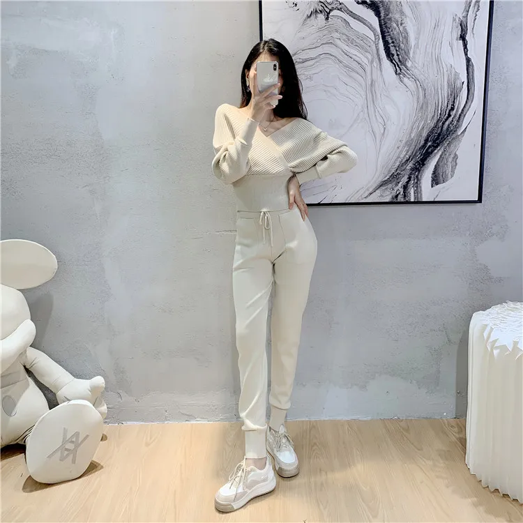 Elegant Tracksuit Sexy Two Piece Set Women Korean Style Ribbed Knitted Backless Top And Long Harem Pant Suit Autumn Outfits y2k 19 kf Sf23b5543ac624664b50a251d9f97053bP