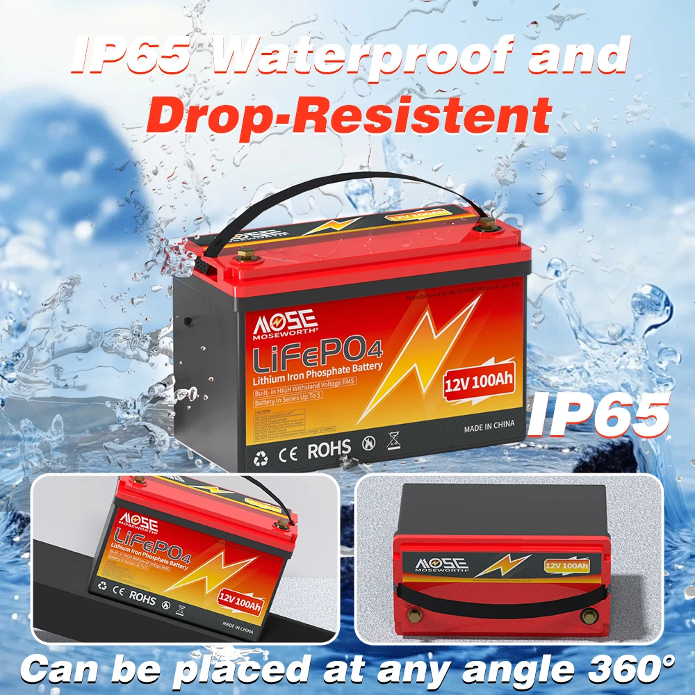 MOSEWORTH LiFePO4 12V 100Ah Battery Pack 12.8V Lithium Battery 8000+ Cycles With Bluetooth BMS Grade A For Boat RV Campers 40 kf Sf2a454e97ed14ef6bcdaeb03f5c18bebQ