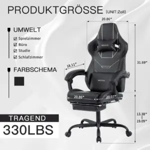 WOTSTA Gaming Stuhl Ergonomisch Gaming Chair Bürostuhl mit Fußstütze Racing Computerstuhl Höhenverstellbar Gepolstert Computerst 2 kf Sf39f951f1c9a49f08cab0887f60b7301L