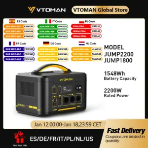 VTOMAN JUMP 2200 / JUMP 1800 Portable Power Station 828/1548Wh LiFeP04 Battery Solar Generator Solar for Home Outdoor Camping