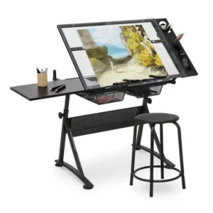Glass Drafting Table Art Desk Adjustable Professhional Artwork Drawing Drafting Table Desk for Craft Station Studio Home Office