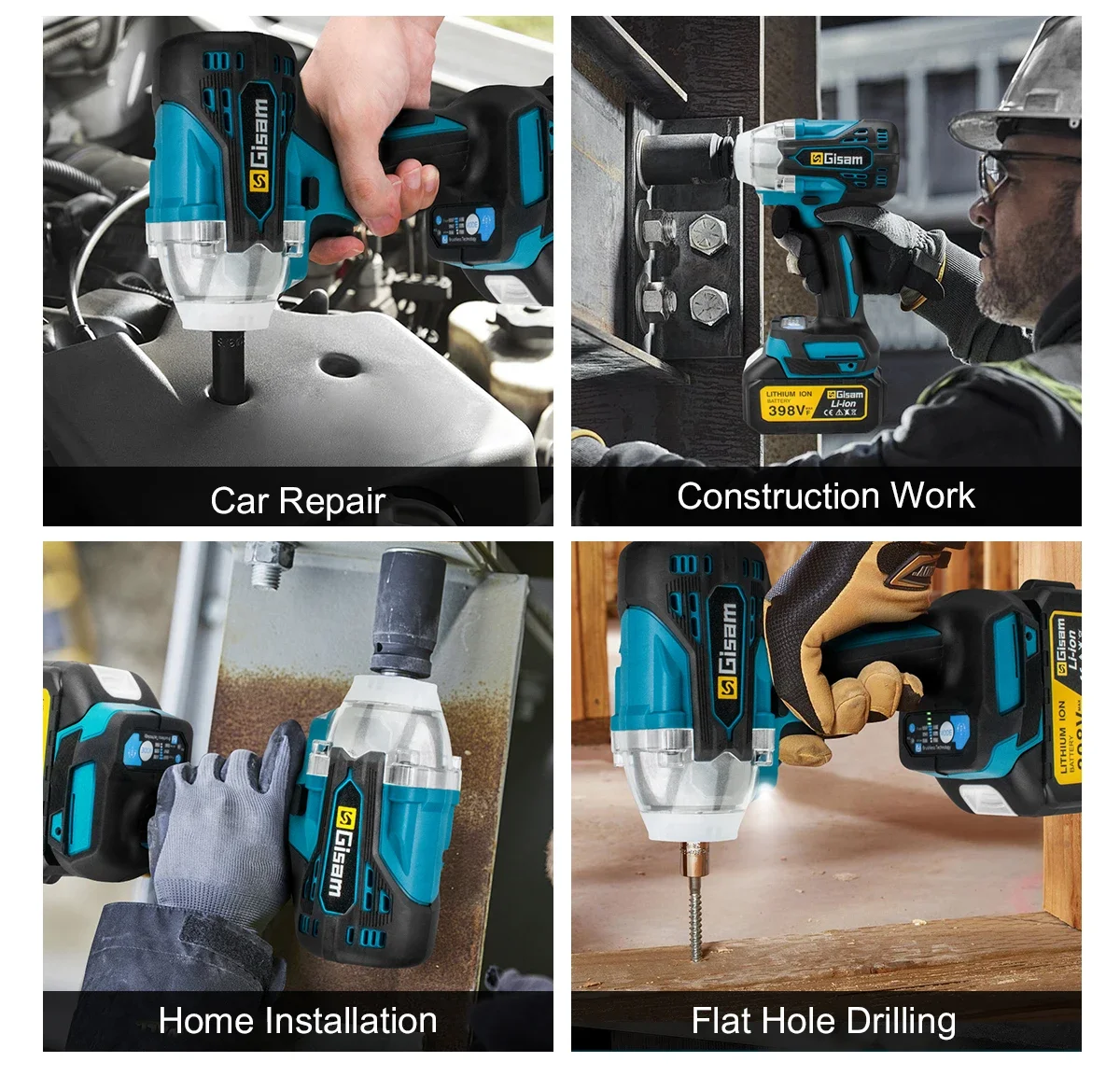 Gisam 4Pcs Brushless Combo Kits Power Tools Sets Brushless Electric Wrench Cordless Impact Drill Angle Grinder Electric Hammer 13 kf Sf4a5871b229549a786ba85bb679be19a0