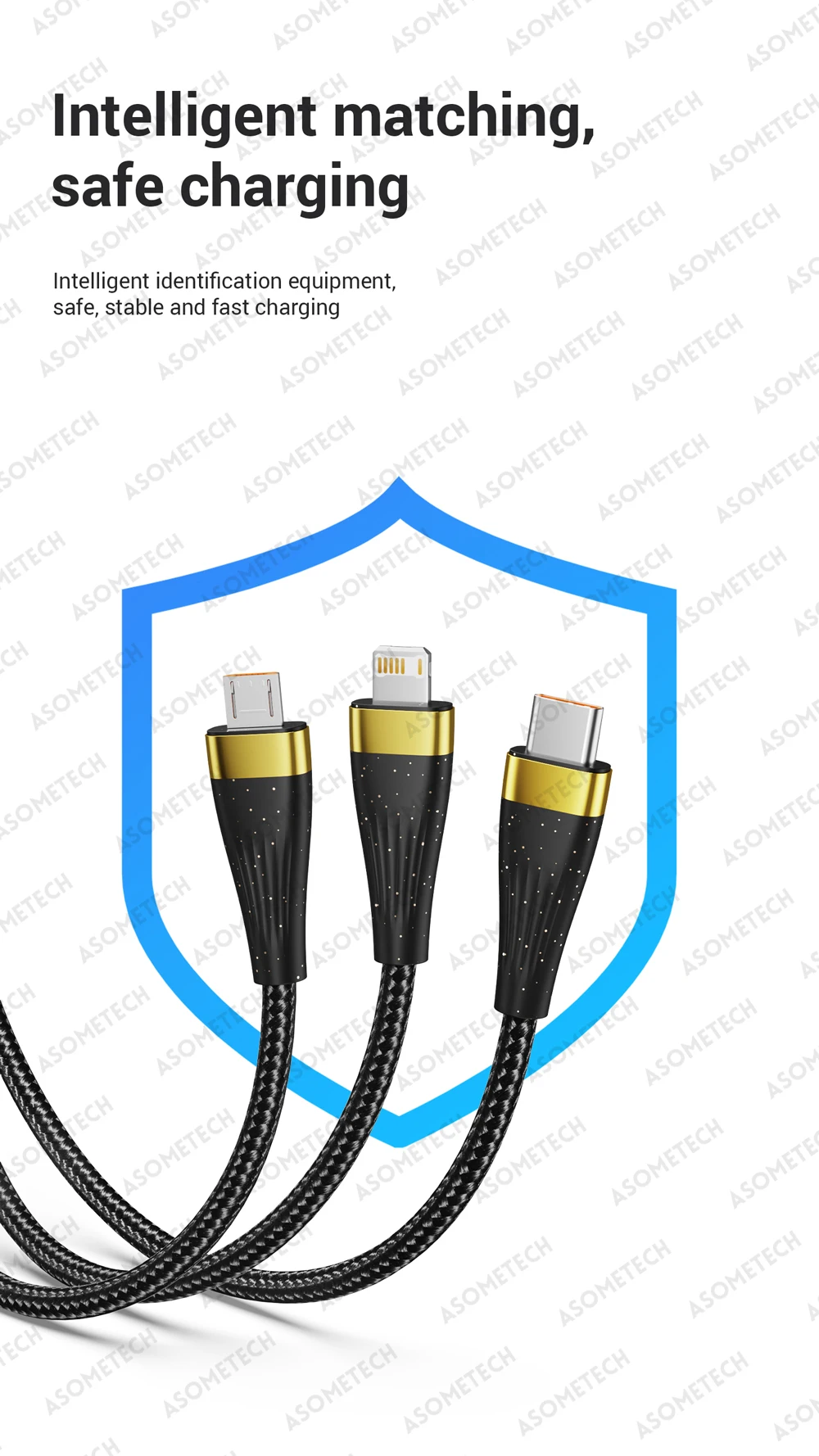 ASOMETECH 3 in 1 USB Charge Cable 6A 100W for Huawei/Honor Portable Micro USB TypeC Cable Charging Cable For iPhone 14 Samsung 12 kf Sf50e3ed09ae347d99f236cc1d7b0eea5t