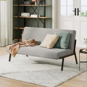 2 Seater Fabric Sofa 44" Modern Scandinavian Style Living Room Apartment Small Space Metal Frame Grey