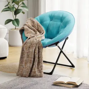 Saucer Chair Folding Faux Fur Lounge Chair with Metal Frame, Portable and Lightweight, Soft Padded Seat, Cozy Moon Chair