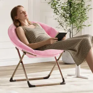 Saucer Chair with Faux Fur Cover, Large Foldable Moon Chair for Adults & Teens, Cozy Circle Accent Chair for Bedroom, Living Roo