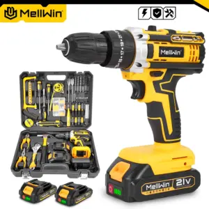 MELLWIN 25+3 Torque Electric Impact Drill Set Multipurpose Cordless Electric Screwdriver Power Tool For Makita 18V Battery Pin