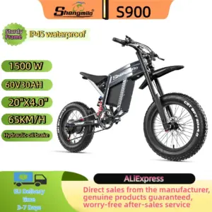 Electric Bike For Adult Shengmilo S900 1500W Mountain Off-Road Motorcycle 60V30Ah Battery 20*4.0 Inch Fat Tire E-bike Bicycle