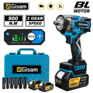 Gisam 900N.M Torque Brushless Electric Impact Wrench 1/2 inch Cordless Wrench Screwdriver Power Tool for Makita 18V Battery Pin
