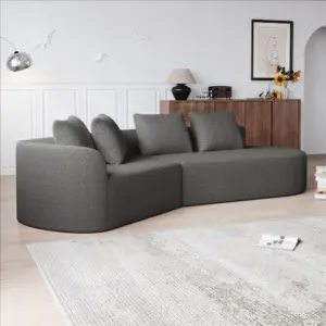 Oversized Chenille Cloud Sofa – 4-Seater Extra Deep Wide Seat Curved Corner Design 4 Pillows Freely Combinable Living Room Sofa