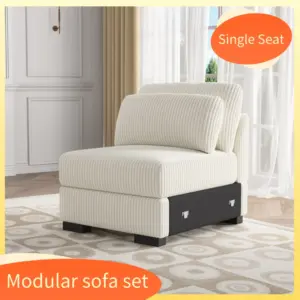 Creahappy - Single Seater Sofa - Beige Corduroy Modular Sofa Single Seat - Modular Sofa Set