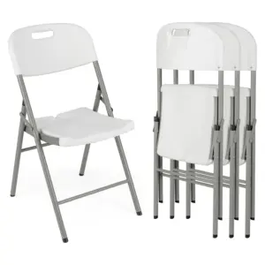 Folding Chairs Set of 4 Guest Chairs with Metal Frame and Carry Handle for Parties, Weddings, 160 kg Load Capacity, White