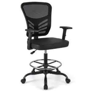 Work Chair, Office Chair with Adjustable Armrests and Footrest, Seat Height 54-75 cm, High Swivel Chair, Computer Chair