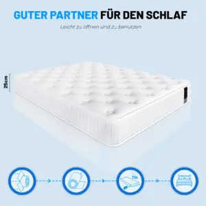 Height 25cm mattress 140x200 cm, 7 zones pocket spring core mattress H3, high quality comfort foam, back relief, roll mattress 6 kf Sfe2c978ae03a44fda3cd9ea42a576eaag