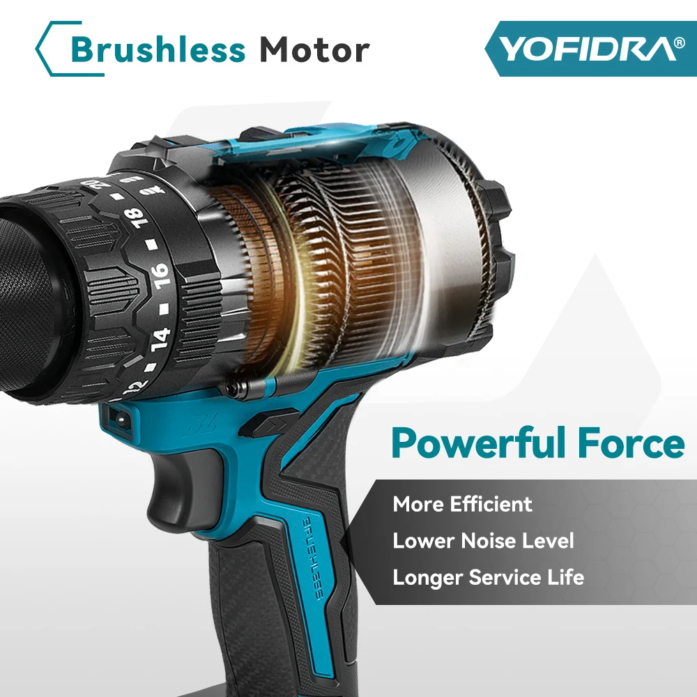 YOFIDRA 900N.M Brushless Electric Impact Drill 13mm Cordless Screwdriver Driver Wood Power Tool for Makita 18V Battery Pin 14 kf Sfee1f793c54140ec936919f26d93e9f1T