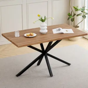 Modern Minimalist Rectangular Dining Table With Metal Base, For 4 - 6 People, Suitable For Kitchen/Dining Room, 140*80cm