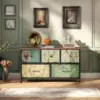 Rosahqnda Vintage Cabinet with fabric Drawers TV Stand Chest of Drawers for Living Room Dining Room Bedroom Iron Frame