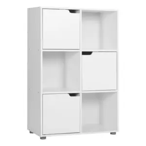 Wood Bookcase Standing Bookshelf Office Filing Cabinet Book Storage Display with 6 Compartment for Living Room Bedroom Organizer