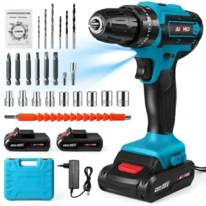 21V Lithium Ion Electric Drill Set 32N.m High Torque Double Speed Electric Screwdriver (0-1350rpm) Cordless Convenient Hand Dril