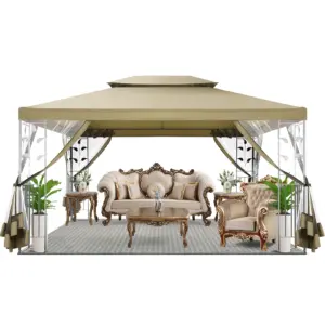 3x4m Garden Pavilion with Mosquito Net,Metal Pavilion Winterproof Stormproof Pavilion Weatherproof Metal Pavilion for Terraces