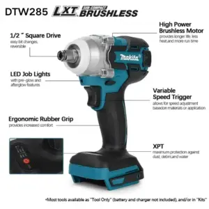 Makita DTW285 18V Brushless Electric Screwdriver 280N.m 1/2" Socket Rechargeable Drill Driver Compatible with Makita 18V Battery