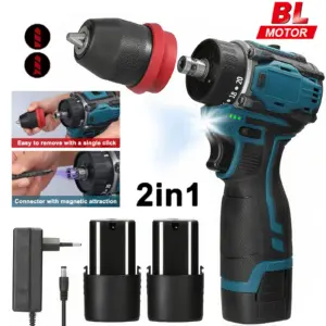 2in1 Cordless Electric Screwdriver Drill Brushless Motor 45/55Nm Torque Stepless Speed Regulation Handheld Lithium Driver Drill