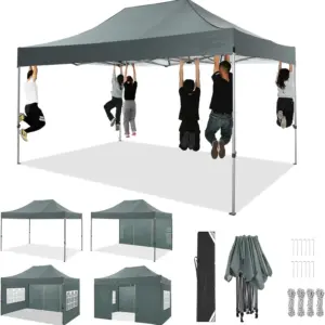 3x4.5m Folding Pavilion Waterproof with 4 Sidewalls,Garden Pavilion UV Protection Festival Party Tent Sun Protection for Camping