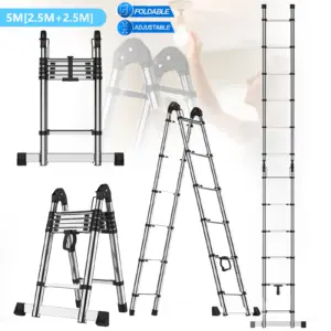 5M Telescopic Straight Ladder A-Frame Sturdy Stainless Steel Folding Ladder 16.5ft 2-IN-1 Extension Ladder Household 330lb/150kg