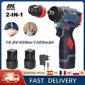 16.8V 2 In1 Brushless Drill Electric Screwdriver Multifunction Power Tool 45Nm Torque Cordless Screw Driver With 1300mAh Battery