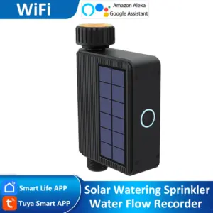Tuya Smart Outdoor Battery Solar WiFi Garden Watering Timer Sprinkler Automatic Irrigation System Water Flow Meter APP Control