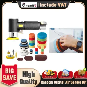 Podofo 1/2/3inch Adjustable 3MM Orbit Air Sander Mini Pneumatic 1200 RPM Grinding Machine set for Auto Sanding Car Polishing