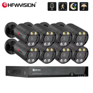 HFWS 4K 8CH NVR 8MP POE Camera System CCTV Outdoor IP Camera H.265 P2P IP66 Color Night Vision Surveillance Camera Kit XM Eye