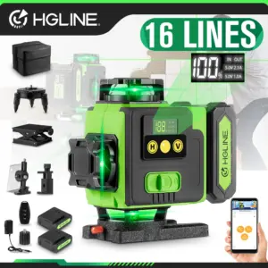 HGLINE 16 Lines 4D Laser Level APP Remote Control Rechargeable Self-leveling 360 Green Line leveling 6000mAh Big Li-ion Battery