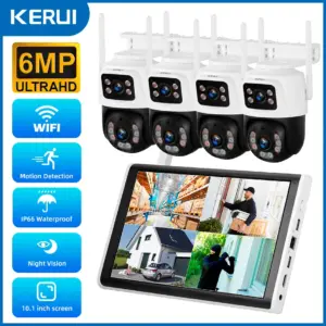 KERUI 6MP HD H.265 PTZ WIFI IP Camera 8CH Wireless 10.1-inch LCD Monitor NVR Kit Home Security Camera System Video Surveillance