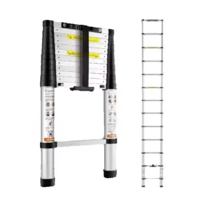 2.5m-5m stainless steel telescopic ladder, folding telescopic ladder, height adjustable, suitable for outdoor and home use.