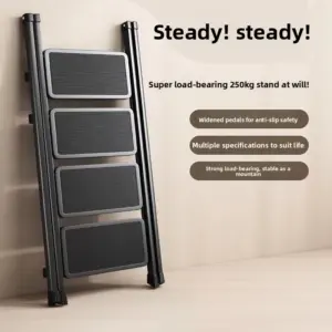 Heavy-Duty Foldable Ladder, 3–4 Step Aluminum Step Stool with Handrail, Non-Slip Wide Pedal, 500lb Capacity,Stable Safe Design