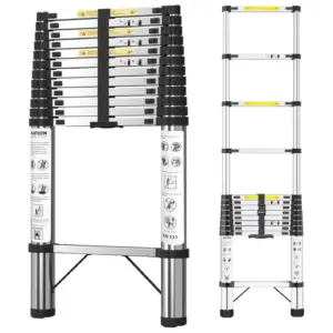 3.8M Stainless Steel Telescopic Ladder, Non-Slip Feet, Triangle Support, Portable Thickened High-Strength for Roof Attic Caravan