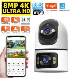 4K 8MP Tuya WiFi Indoor Smart Camera UHD Dual Screen Lens Infrared Night Vision Motion Detection Auto Track Two-Way Audio Tuya