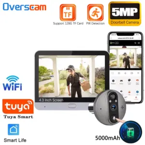 Tuya Smart 5MP 166° Wide View Angle Digital 5000mAh Wire-Free Peephole Doorbell Camera Video Intercom Home Security Door Eye