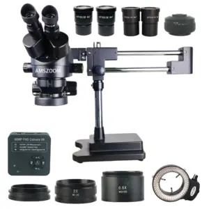 3.5X-180X Double Boom Simul Focal Trinocular Stereo Microscope 4K Video Digital USB Microscopio Camera Phone PCB Repair Tools
